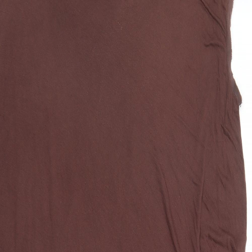 AllSaints Womens Brown Viscose Basic T-Shirt Size 8 Round Neck - Asymmetrical Raw Hems