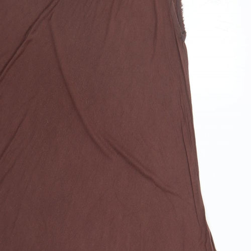 AllSaints Womens Brown Viscose Basic T-Shirt Size 8 Round Neck - Asymmetrical Raw Hems