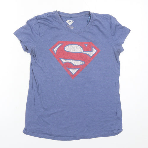 Superman Womens Blue Cotton Basic T-Shirt Size S Round Neck