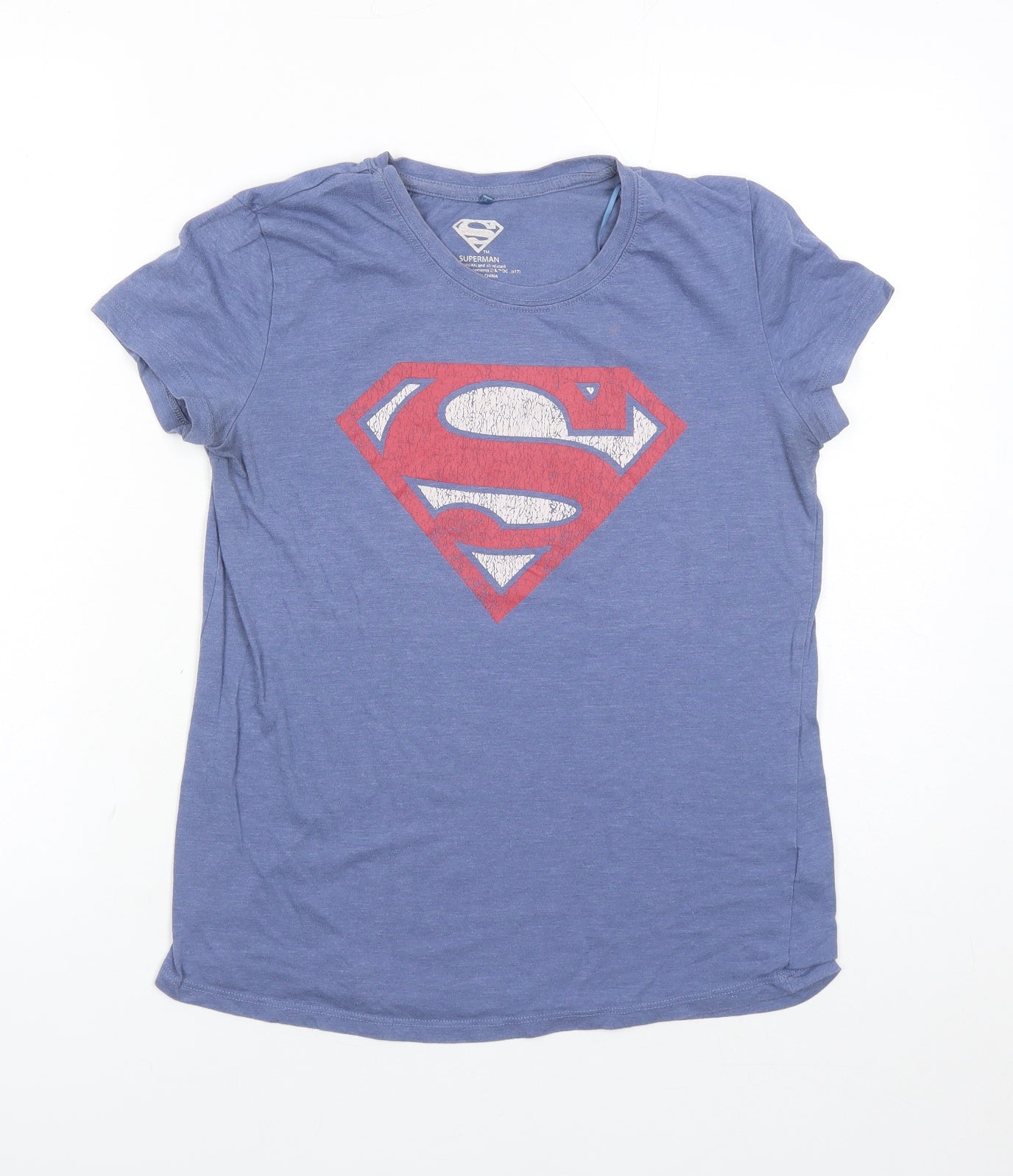 Superman Womens Blue Cotton Basic T-Shirt Size S Round Neck