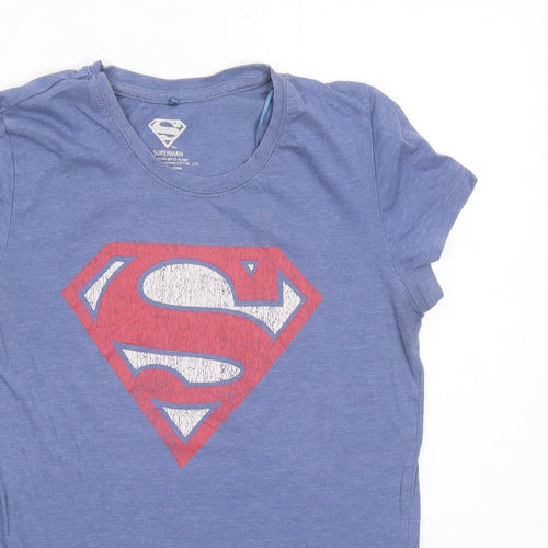 Superman Womens Blue Cotton Basic T-Shirt Size S Round Neck