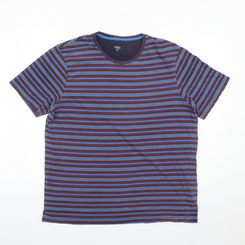 Marks and Spencer Mens Multicoloured Striped Cotton T-Shirt Size M Round Neck