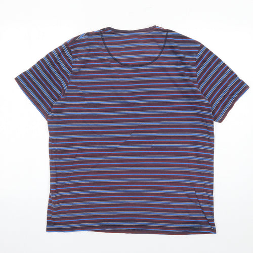 Marks and Spencer Mens Multicoloured Striped Cotton T-Shirt Size M Round Neck