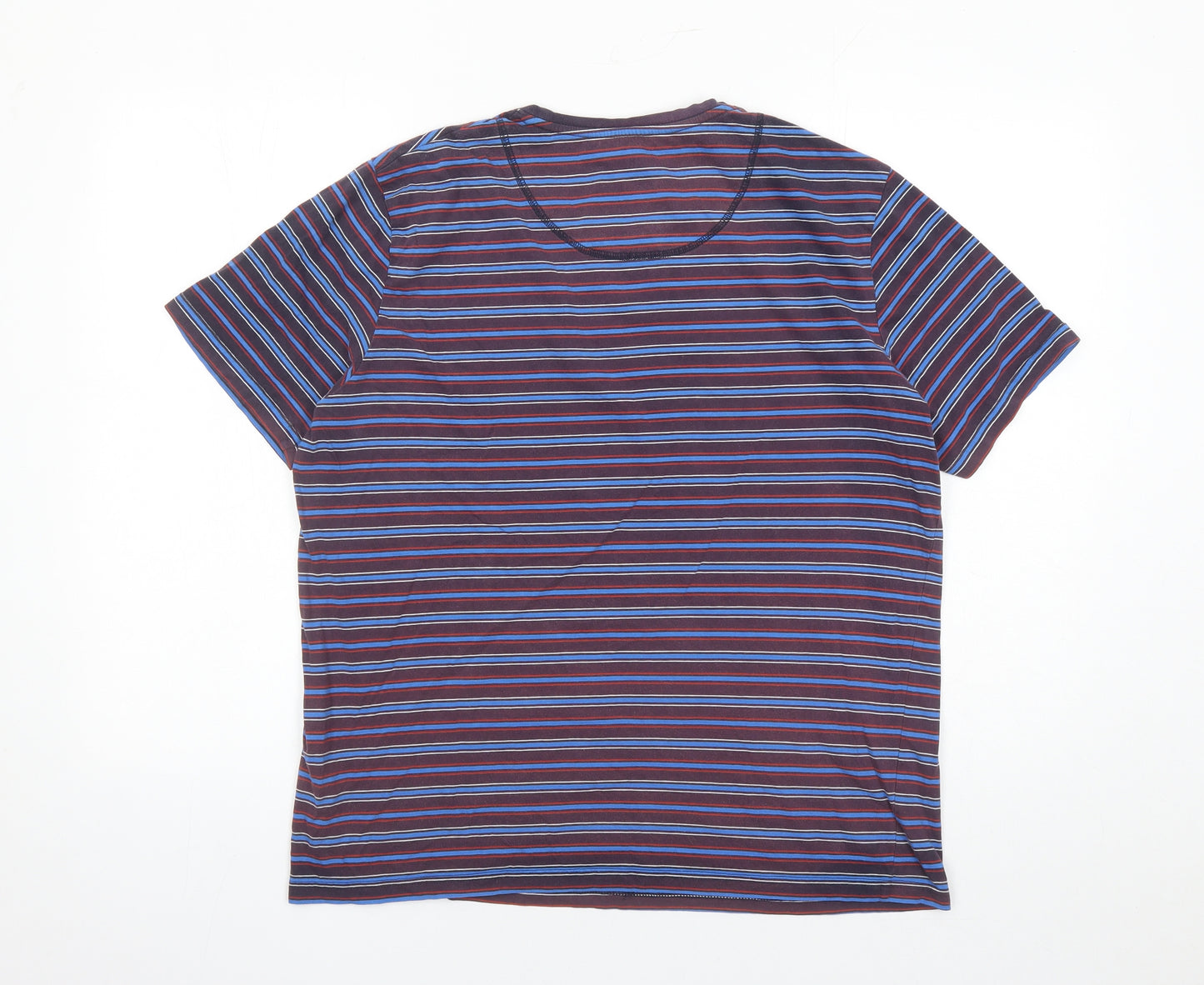 Marks and Spencer Mens Multicoloured Striped Cotton T-Shirt Size M Round Neck