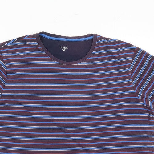 Marks and Spencer Mens Multicoloured Striped Cotton T-Shirt Size M Round Neck
