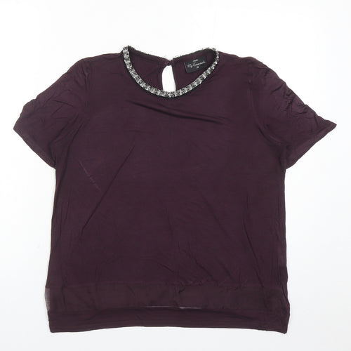NEXT Womens Purple Viscose Basic T-Shirt Size 12 Round Neck - Beaded Neckline