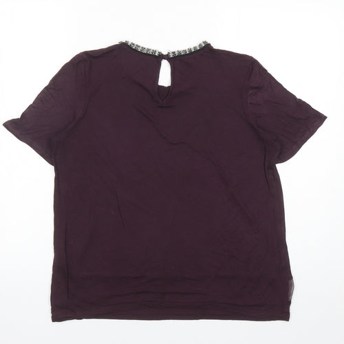 NEXT Womens Purple Viscose Basic T-Shirt Size 12 Round Neck - Beaded Neckline