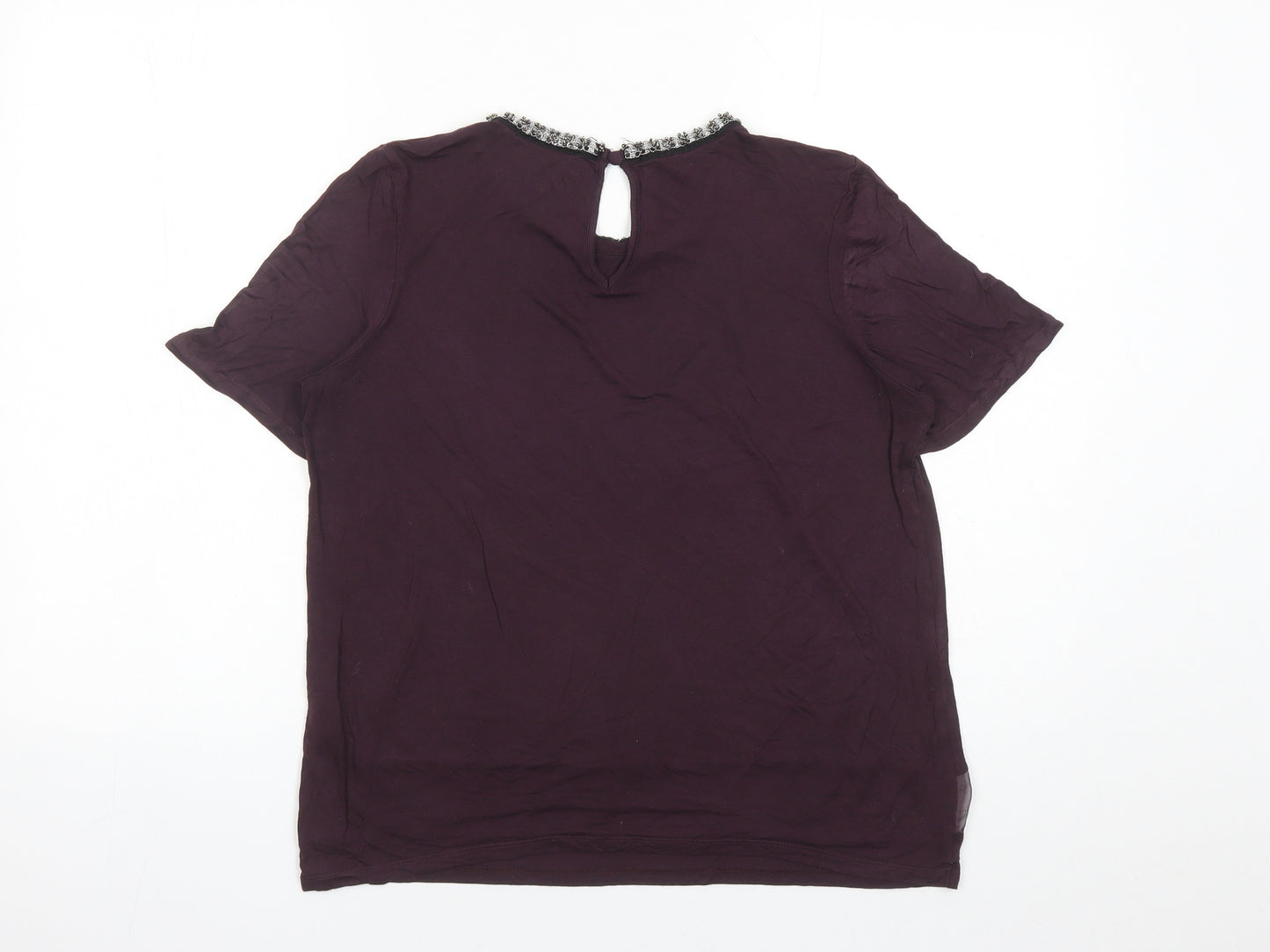 NEXT Womens Purple Viscose Basic T-Shirt Size 12 Round Neck - Beaded Neckline