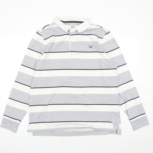 Crew Clothing Mens Grey Striped Cotton Polo Size XL Collared Button