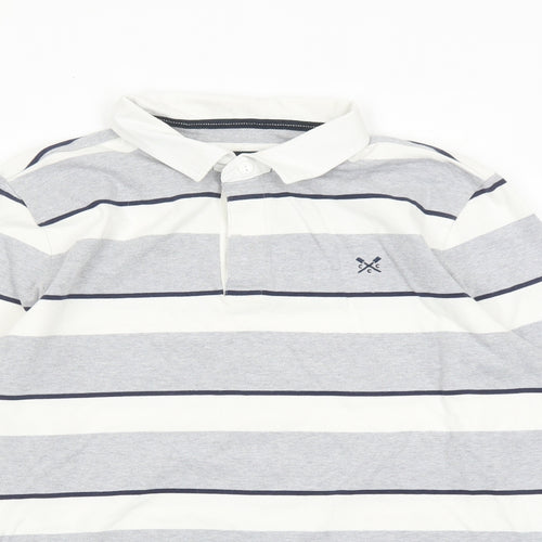 Crew Clothing Mens Grey Striped Cotton Polo Size XL Collared Button
