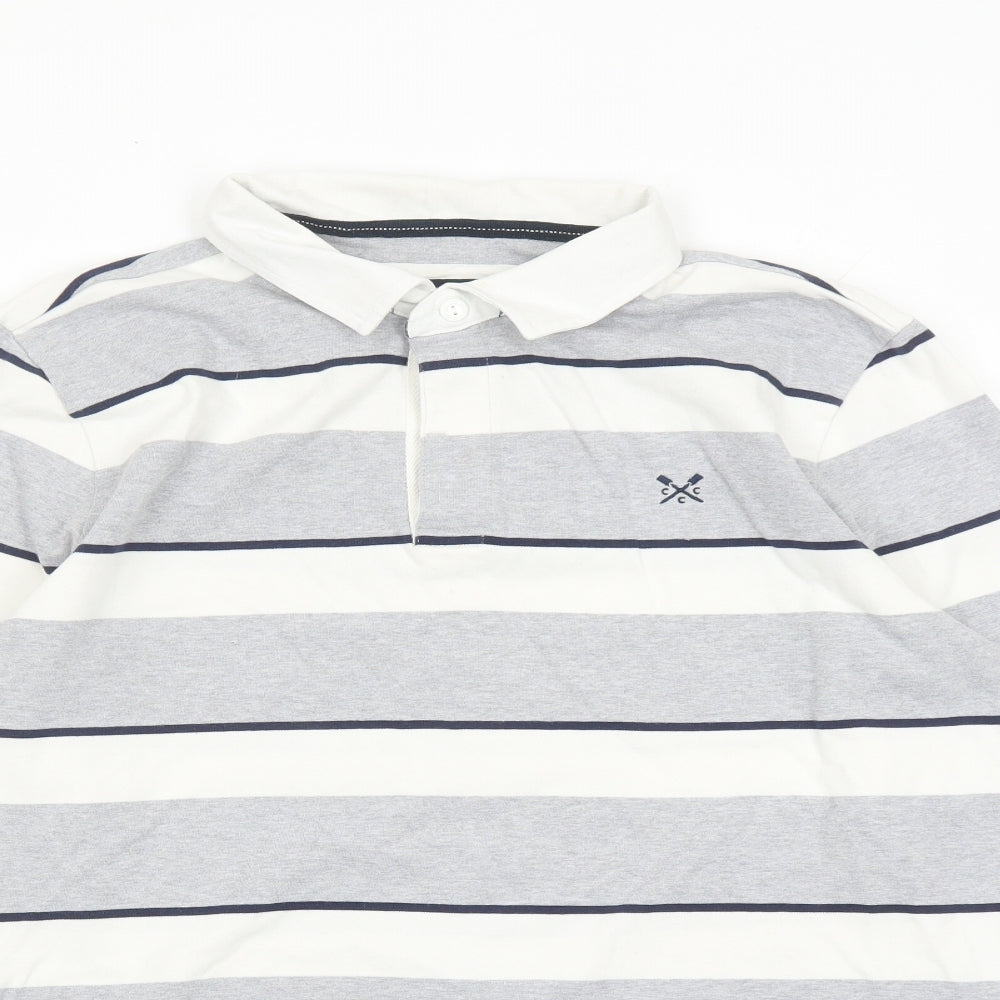 Crew Clothing Mens Grey Striped Cotton Polo Size XL Collared Button