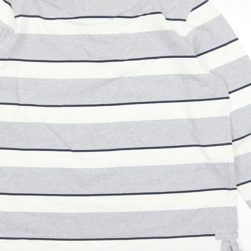 Crew Clothing Mens Grey Striped Cotton Polo Size XL Collared Button
