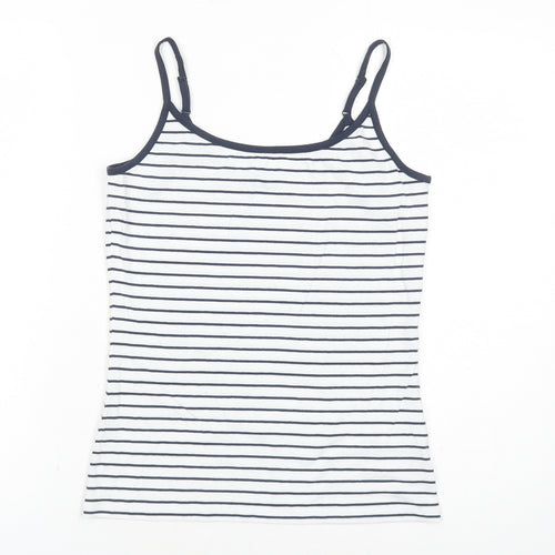 Marks and Spencer Womens White Striped Cotton Basic Tank Size 8 Round Neck