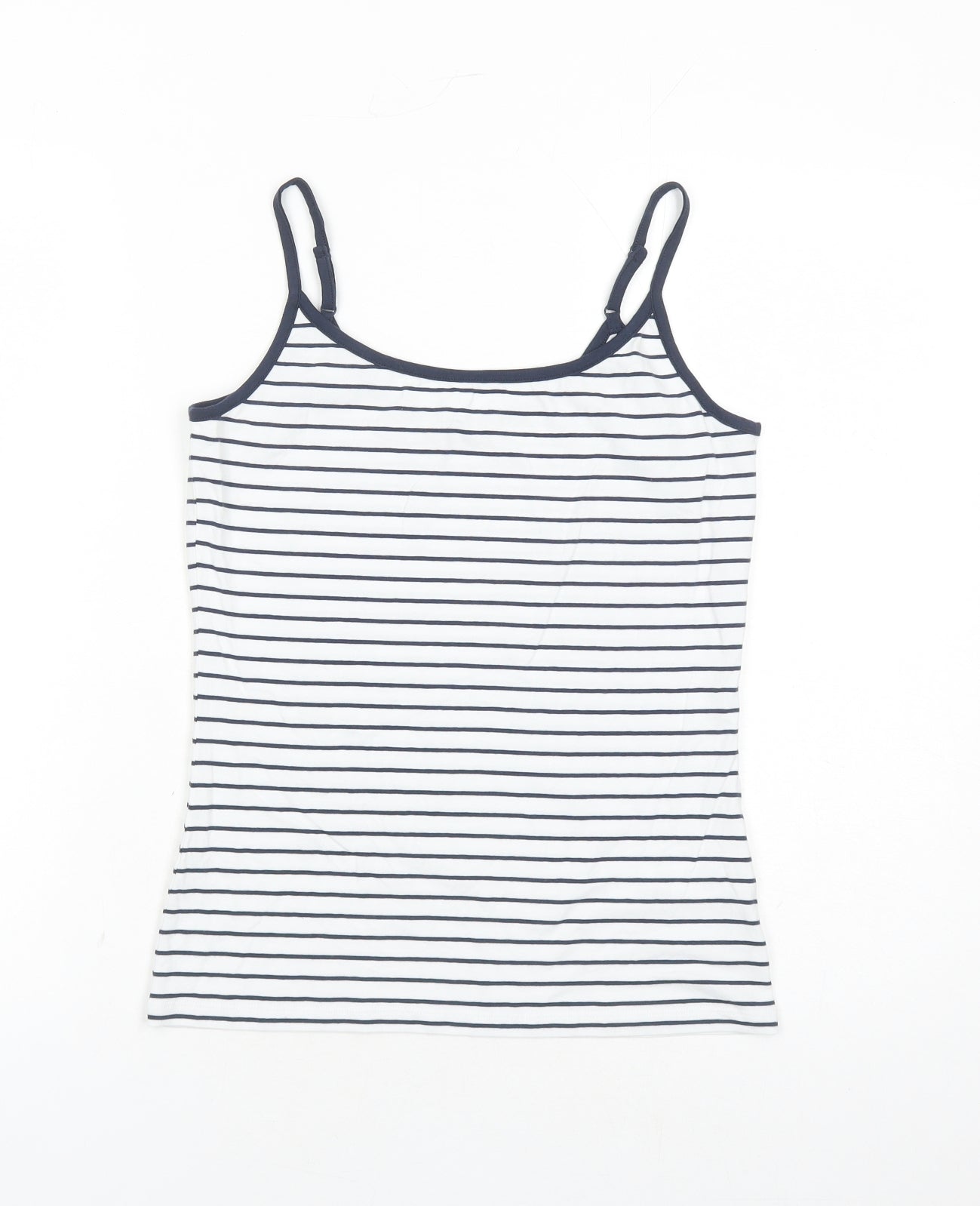 Marks and Spencer Womens White Striped Cotton Basic Tank Size 8 Round Neck