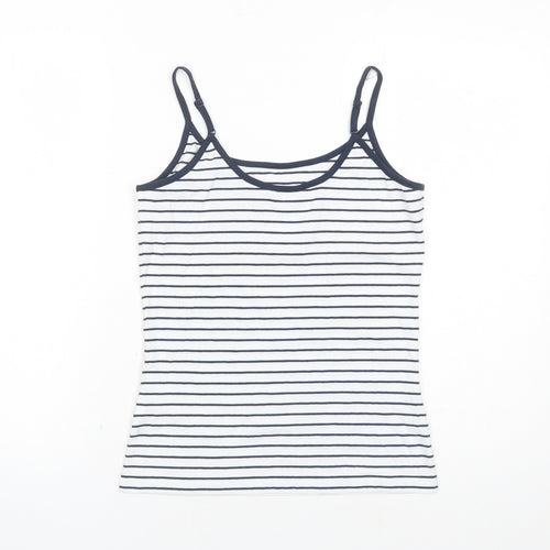 Marks and Spencer Womens White Striped Cotton Basic Tank Size 8 Round Neck
