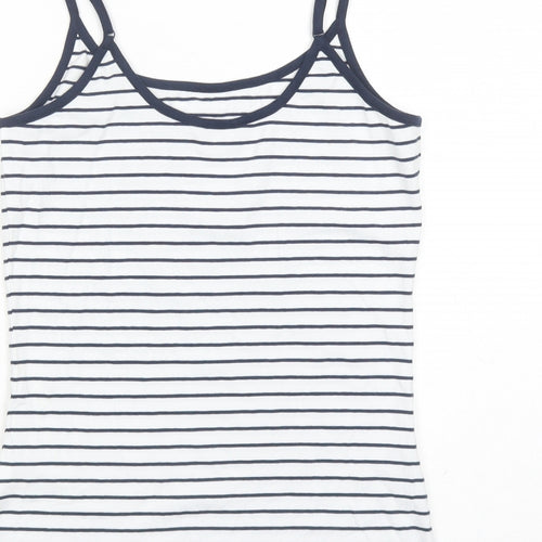 Marks and Spencer Womens White Striped Cotton Basic Tank Size 8 Round Neck