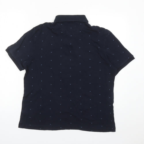 Marks and Spencer Mens Blue Geometric Cotton Polo Size L Collared Button