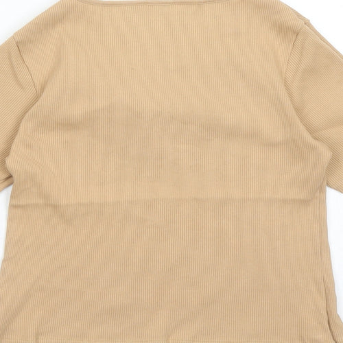 St Michael Womens Brown Polyester Basic T-Shirt Size 14 Square Neck - Embroidered Detail Vintage