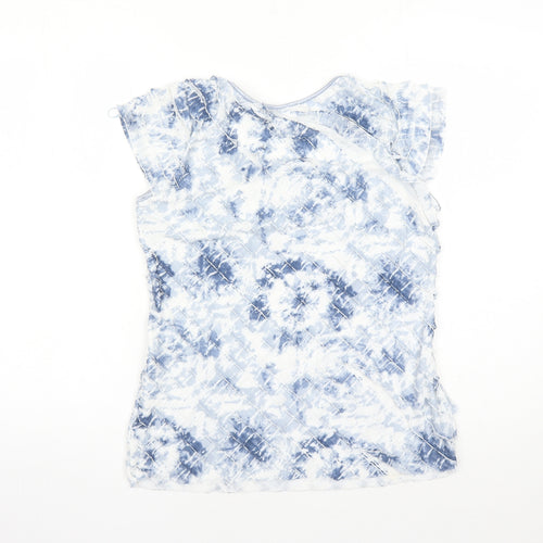 Roman Womens Blue Geometric Polyester Basic T-Shirt Size 14 Round Neck