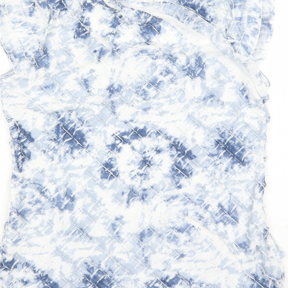 Roman Womens Blue Geometric Polyester Basic T-Shirt Size 14 Round Neck