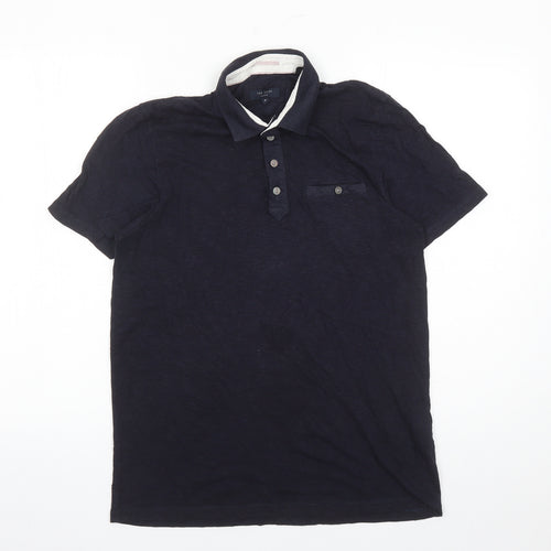 Ted Baker Mens Blue Viscose Polo Size M Collared Button - Ted Baker Size 3