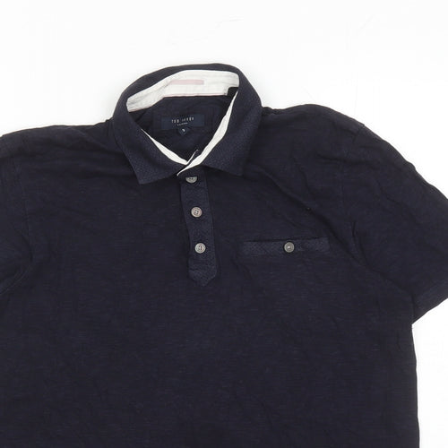 Ted Baker Mens Blue Viscose Polo Size M Collared Button - Ted Baker Size 3