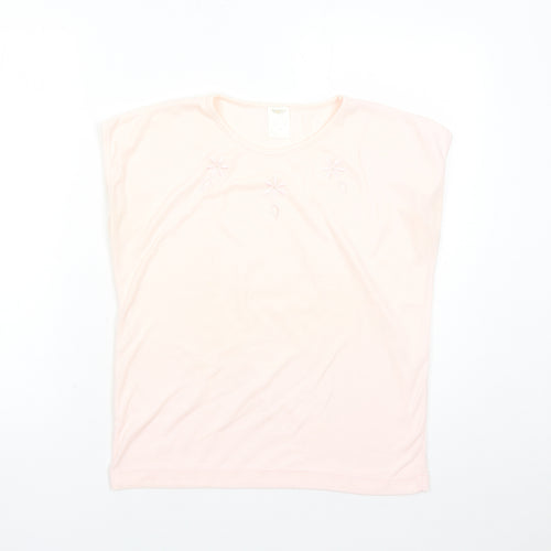 Littlewoods Womens Pink Polyester Basic T-Shirt Size 16 Round Neck - Embroidered Detail Vintage