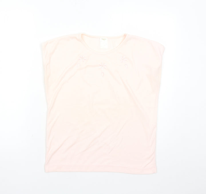 Littlewoods Womens Pink Polyester Basic T-Shirt Size 16 Round Neck - Embroidered Detail Vintage