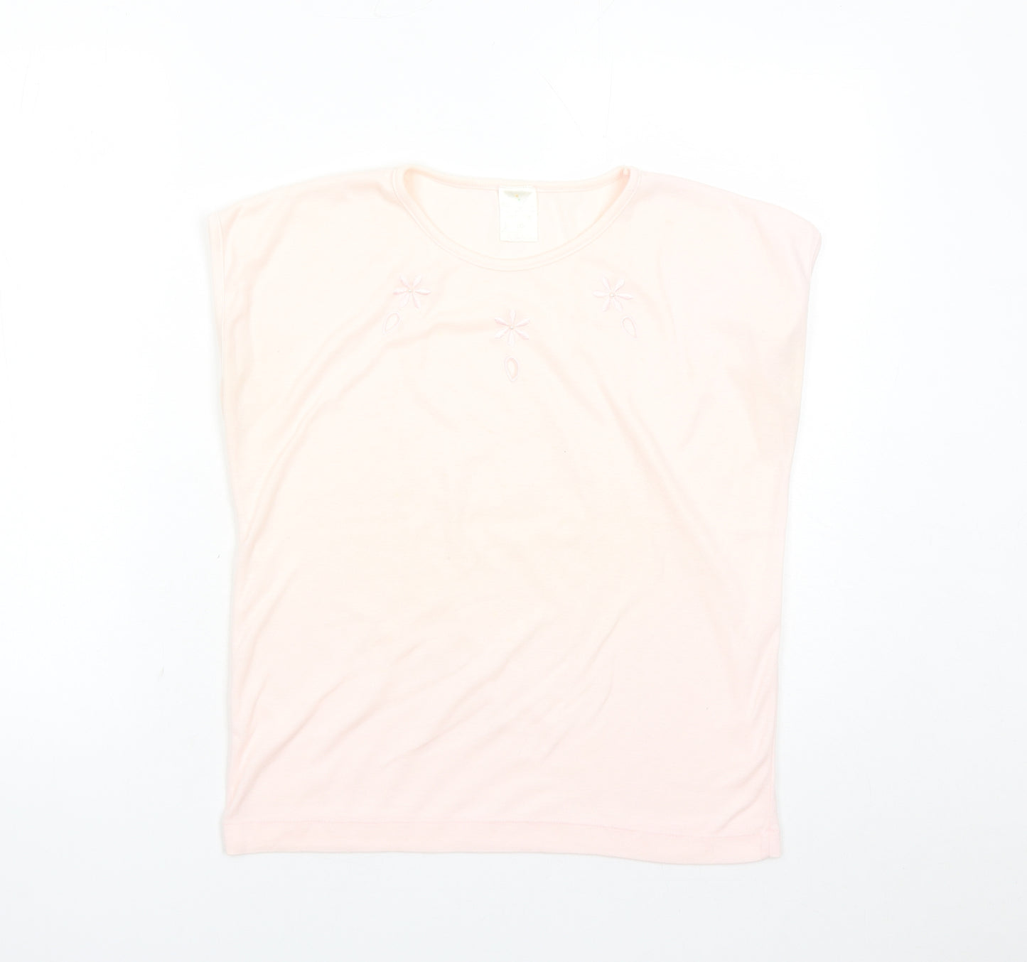 Littlewoods Womens Pink Polyester Basic T-Shirt Size 16 Round Neck - Embroidered Detail Vintage
