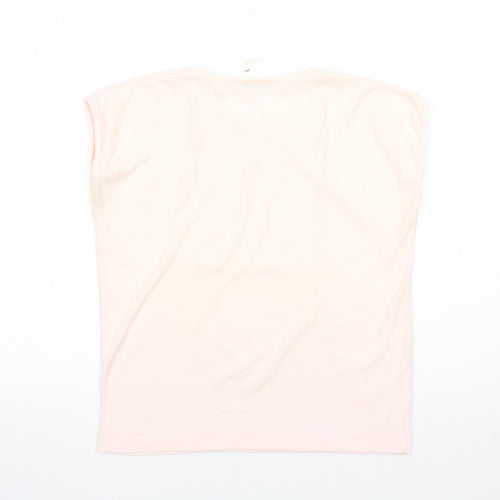 Littlewoods Womens Pink Polyester Basic T-Shirt Size 16 Round Neck - Embroidered Detail Vintage