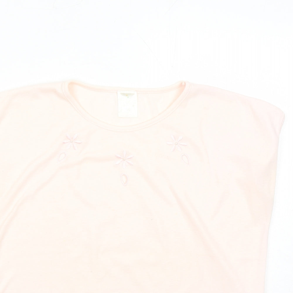 Littlewoods Womens Pink Polyester Basic T-Shirt Size 16 Round Neck - Embroidered Detail Vintage