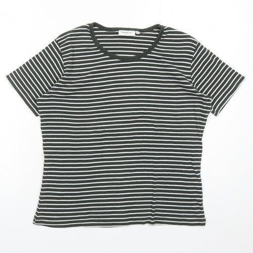Yessica Womens Green Striped 100% Cotton Basic T-Shirt Size XL Round Neck