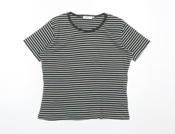 Yessica Womens Green Striped 100% Cotton Basic T-Shirt Size XL Round Neck