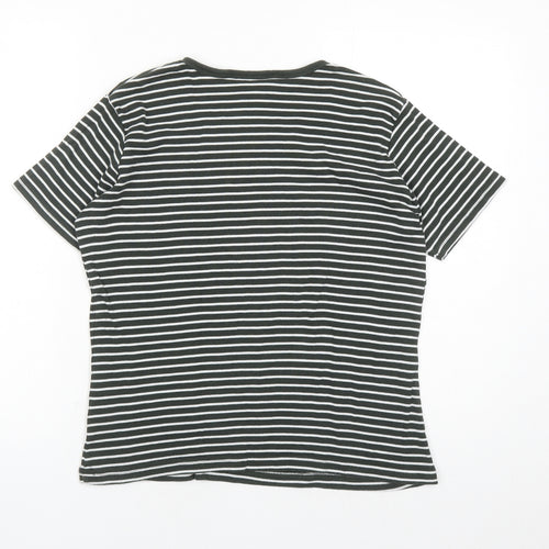 Yessica Womens Green Striped 100% Cotton Basic T-Shirt Size XL Round Neck