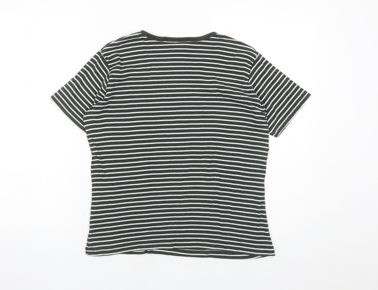 Yessica Womens Green Striped 100% Cotton Basic T-Shirt Size XL Round Neck