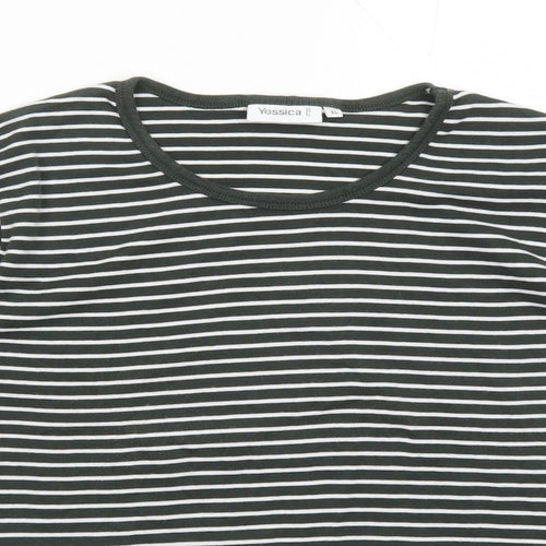 Yessica Womens Green Striped 100% Cotton Basic T-Shirt Size XL Round Neck