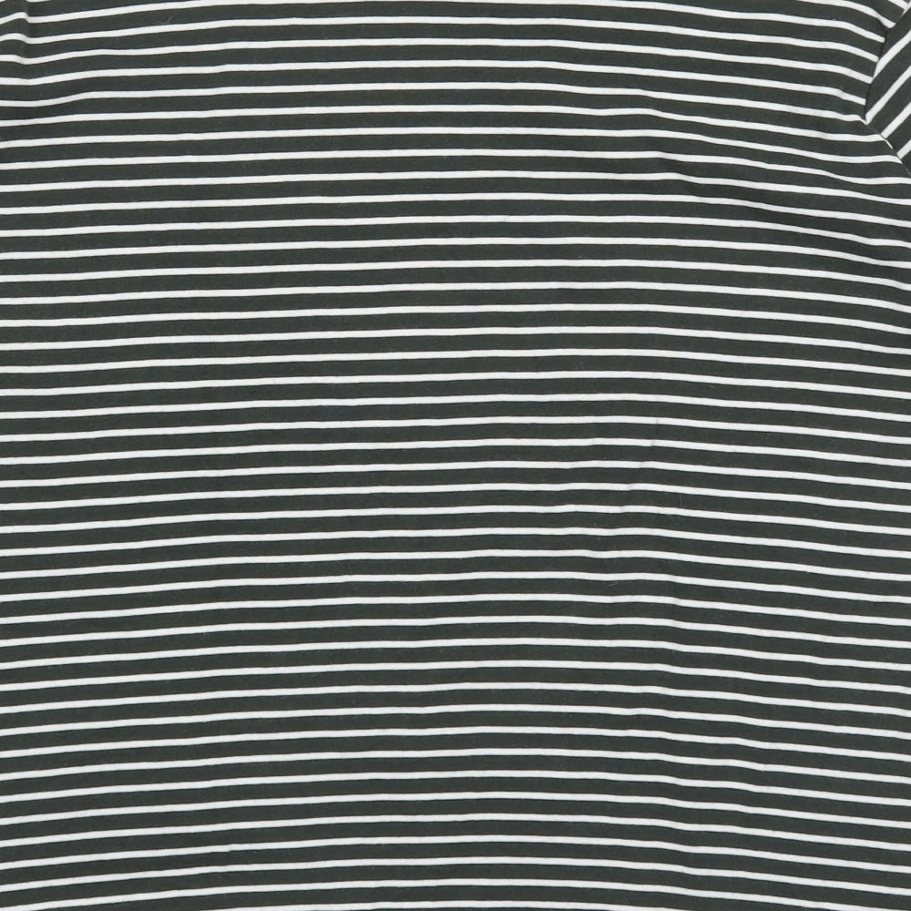 Yessica Womens Green Striped 100% Cotton Basic T-Shirt Size XL Round Neck
