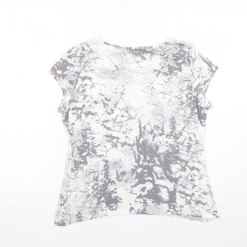 C M D Womens Grey Geometric Viscose Basic T-Shirt Size 14 Round Neck