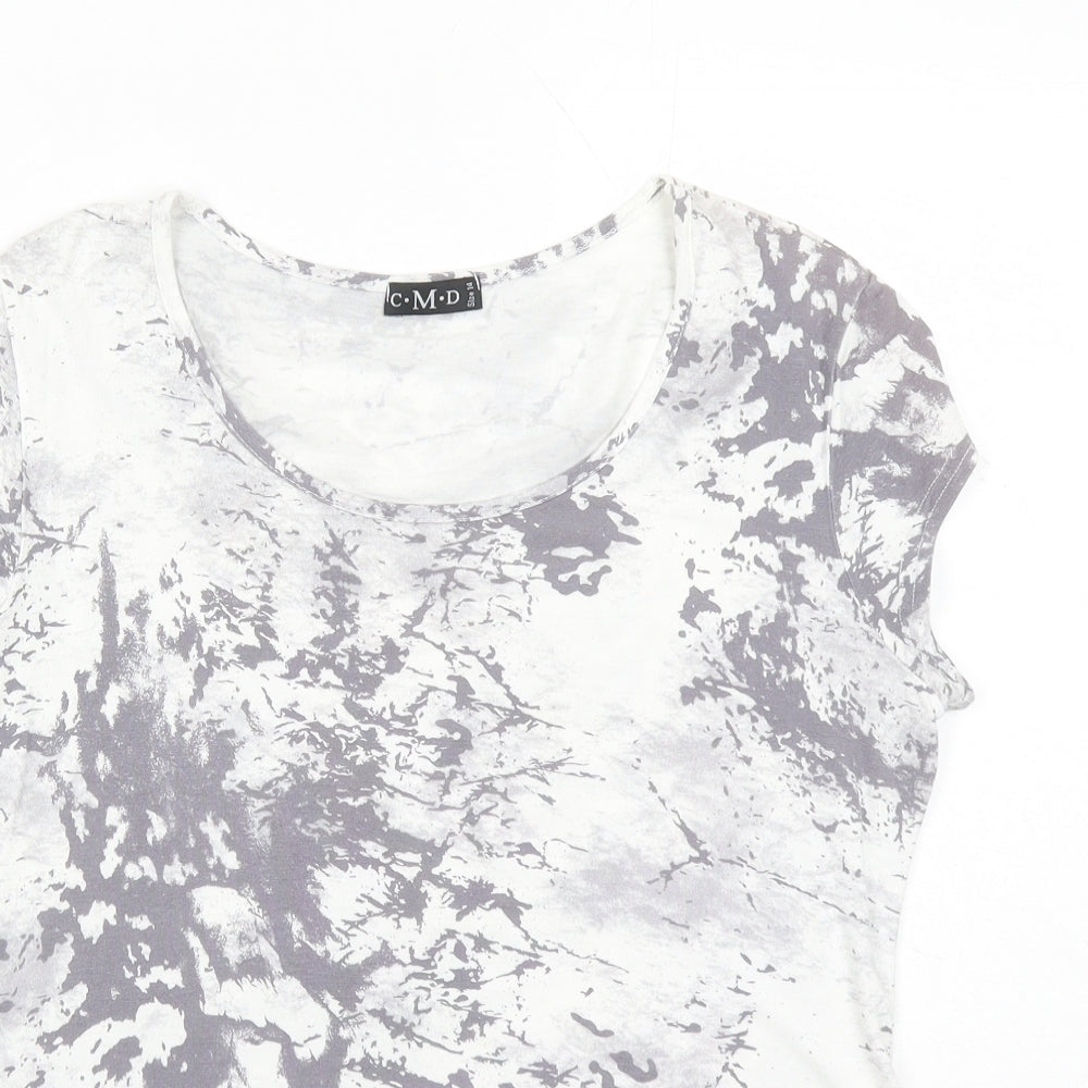 C M D Womens Grey Geometric Viscose Basic T-Shirt Size 14 Round Neck