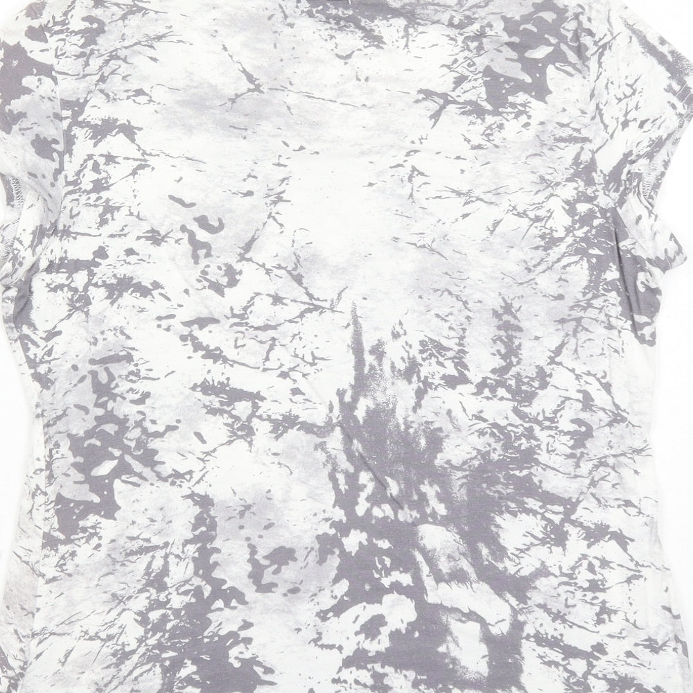 C M D Womens Grey Geometric Viscose Basic T-Shirt Size 14 Round Neck