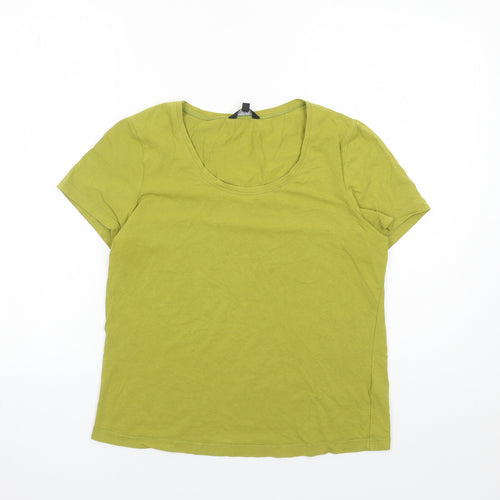 Hobbs Womens Green Cotton Basic T-Shirt Size L Round Neck