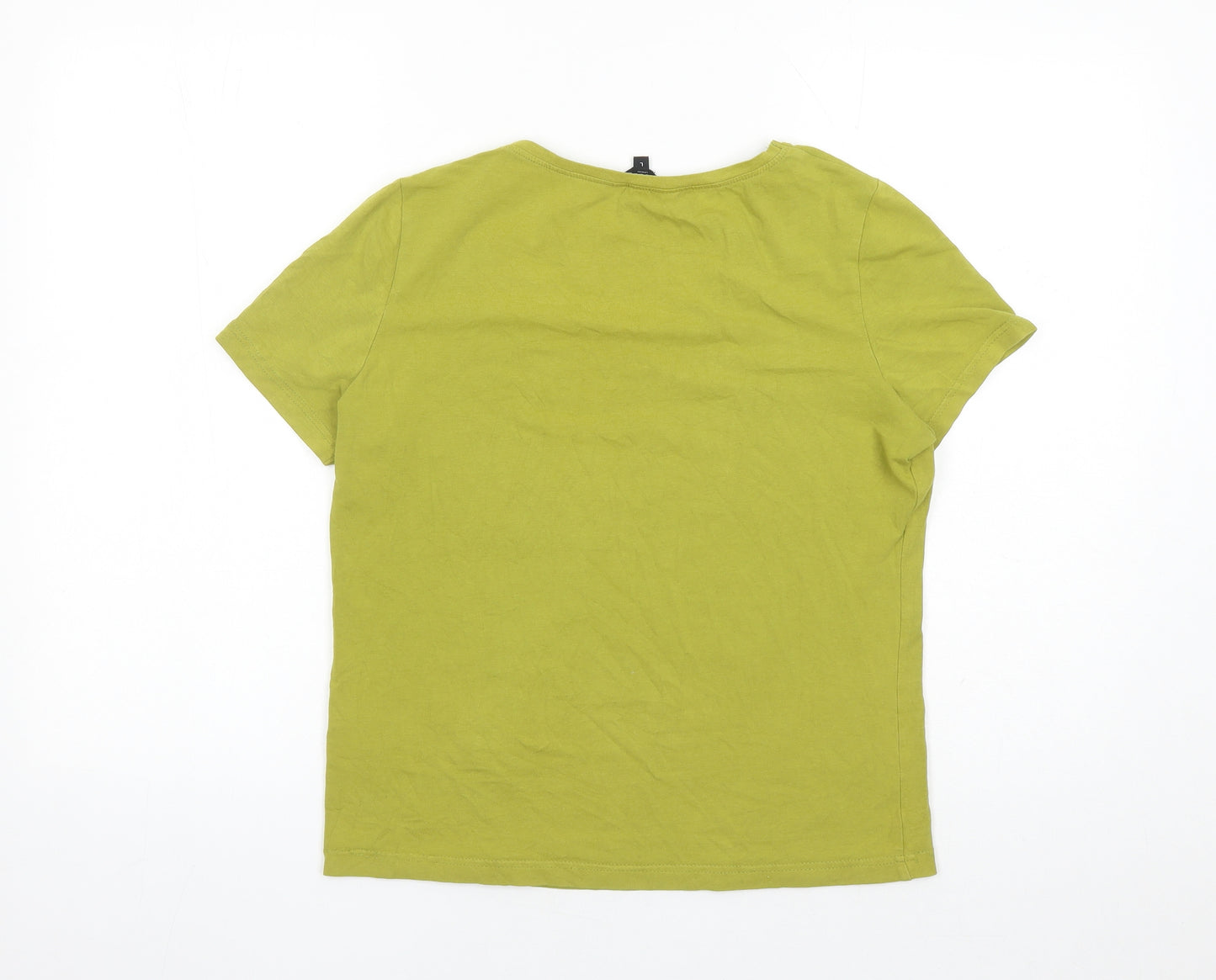 Hobbs Womens Green Cotton Basic T-Shirt Size L Round Neck