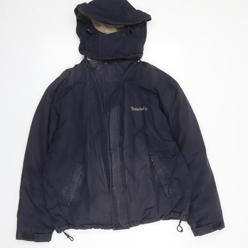 Timberland Mens Blue Windbreaker Coat Size M Zip - Detachable Hood Pockets