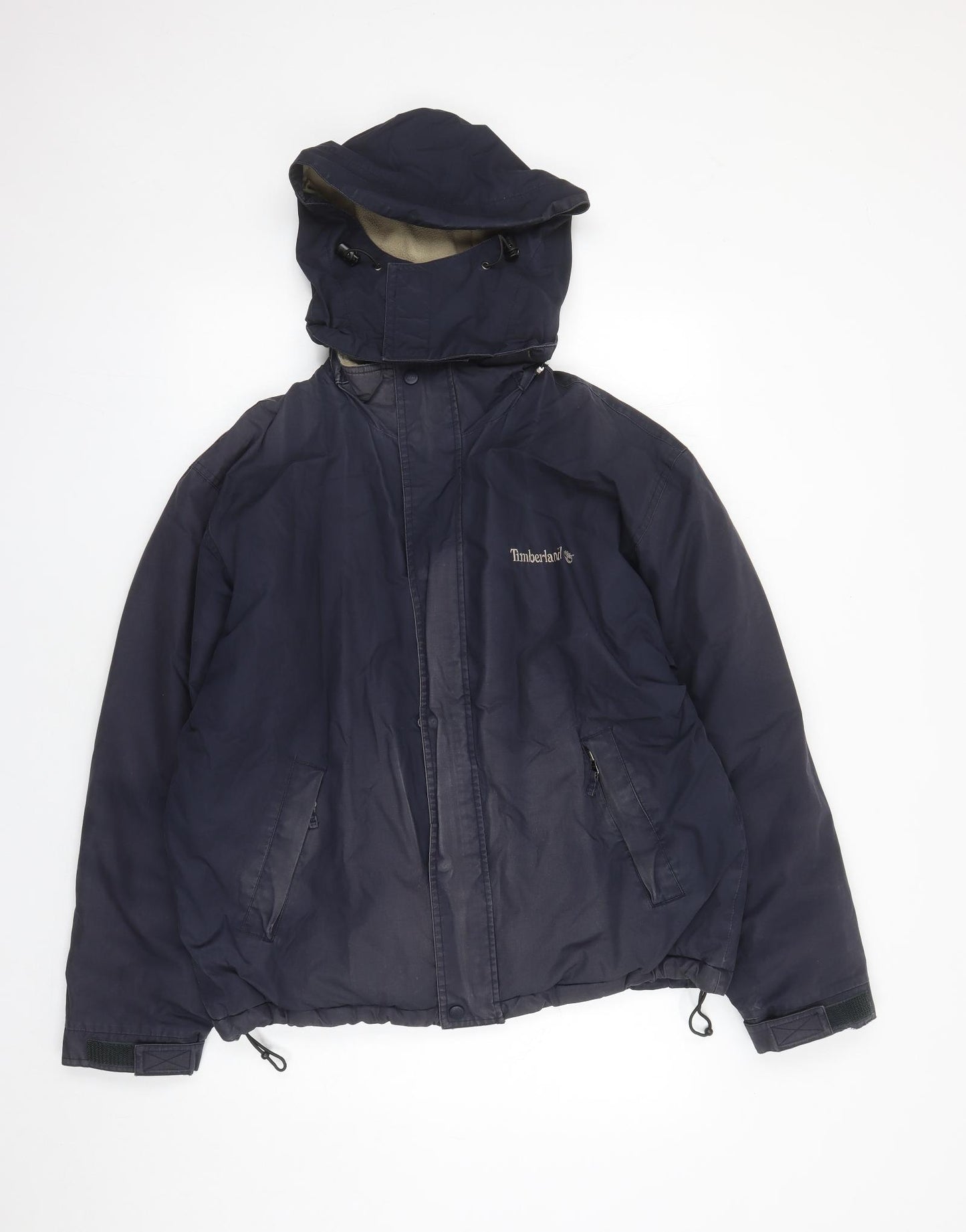 Timberland Mens Blue Windbreaker Coat Size M Zip - Detachable Hood Pockets