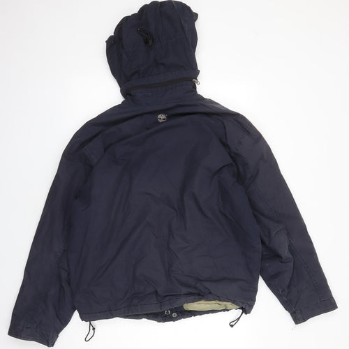 Timberland Mens Blue Windbreaker Coat Size M Zip - Detachable Hood Pockets