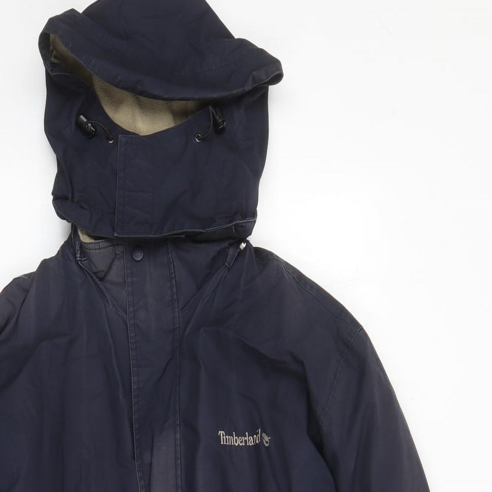Timberland Mens Blue Windbreaker Coat Size M Zip - Detachable Hood Pockets