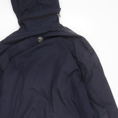Timberland Mens Blue Windbreaker Coat Size M Zip - Detachable Hood Pockets