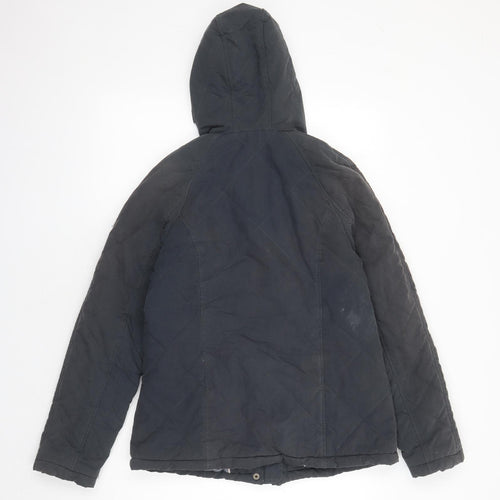 Fat Face Womens Blue Quilted Coat Size 12 Zip - Hooded Pockets