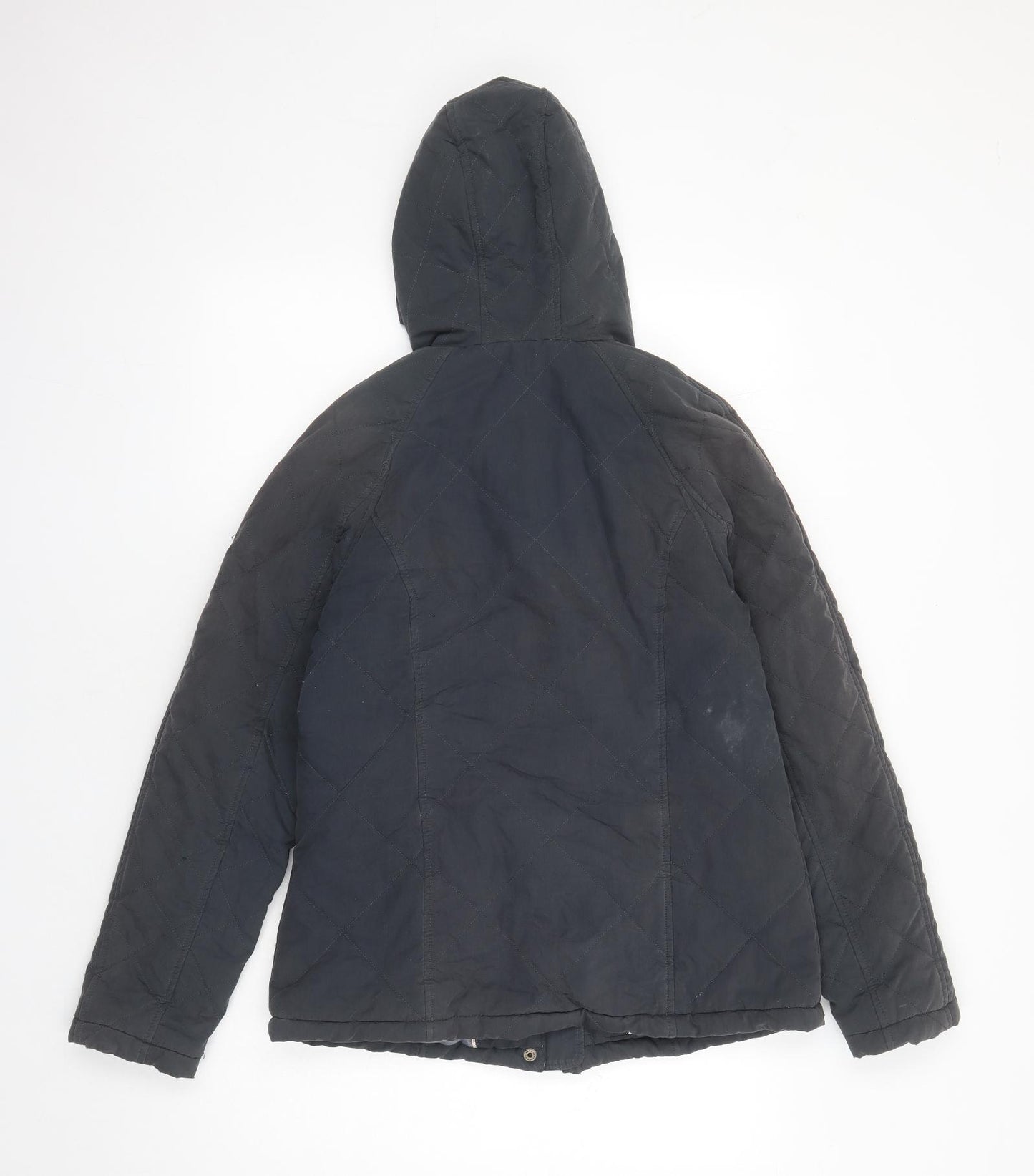 Fat Face Womens Blue Quilted Coat Size 12 Zip - Hooded Pockets