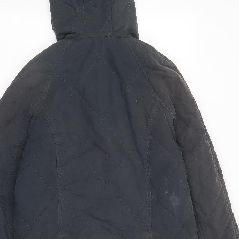 Fat Face Womens Blue Quilted Coat Size 12 Zip - Hooded Pockets